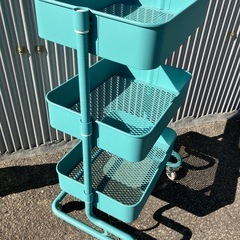 収納ワゴン 収納ラック　キッチンワゴン デスクサイドワゴン バスケットワゴン 作業ワゴン スチールワゴン オムツ収納 収納ワゴン ターコイズブルー の画像