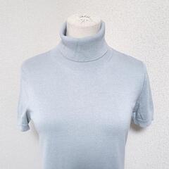 ディーケーエヌワイ タートルネック半袖ニット パステルブルー 綿ウール混 S レディースの画像