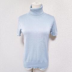 ディーケーエヌワイ タートルネック半袖ニット パステルブルー 綿ウール混 S レディースの画像