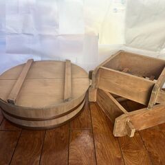 古い台所用品　フタ付き 飯台 お櫃、蒸篭 せいろ