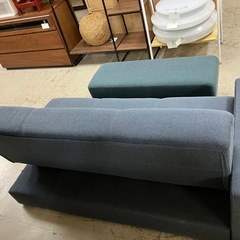 2412-819 3人掛けソファベッド ネイビー 引き出し収納付き 汚れ日焼け有りの画像