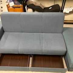 2412-819 3人掛けソファベッド ネイビー 引き出し収納付き 汚れ日焼け有りの画像