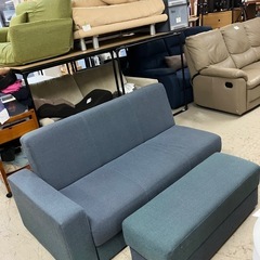 2412-819 3人掛けソファベッド ネイビー 引き出し収納付き 汚れ日焼け有りの画像