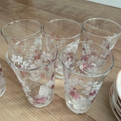 石塚硝子（株）桜のグラス、タンブラー、小皿セットの画像