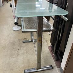 カウンターテーブル　No.690　ガラステーブル　メタルフレーム　※サビあり　【リサイクルショップどりーむ荒田店】の画像