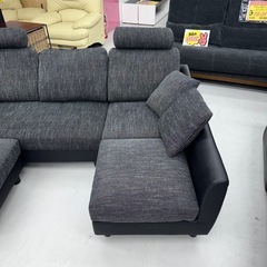 【超美品‼️】ロウヤ 192cm幅3人掛けカウチソファ オットマン付き ヘッドレスト ダークグレー♪の画像