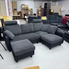 【超美品‼️】ロウヤ 192cm幅3人掛けカウチソファ オットマン付き ヘッドレスト ダークグレー♪の画像