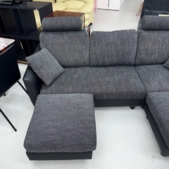 【超美品‼️】ロウヤ 192cm幅3人掛けカウチソファ オットマン付き ヘッドレスト ダークグレー♪の画像