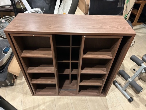 スライド式書棚 ブラウン 木製