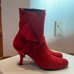 【ginza　kanematsu】ショートブーツ24.5cm【赤スウェード】の画像