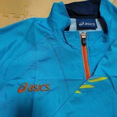 【美品】ASICS（アシックス）ウィンドブレーカー上衣　水色ベースの画像