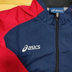 【美品】ASICS（アシックス）ウィンドブレーカー上衣　レッド・ネイビーの画像