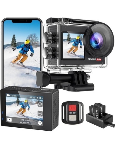 【新品】アクションカメラ 水中カメラ ウェアラブルカメラ ス 4K 60FPS 防水 EIS手ブレ補正 170°広角レンズ デュアルカラースクリーン アクションカム スポーツカメラ バイクカメラ タッチパネル式 外部マイク対応 WIFI搭載 大容量バッテリー2個付き バッテリー充電器付き 防水カメラ 防水ケース 遠隔操作リモコン付き