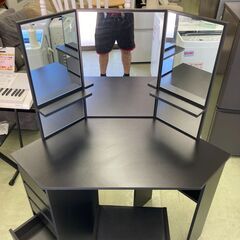 【お取引中 】Ansley&HosHo ドレッサー 三面鏡 化粧台デスク 鏡台スツール付き ブラック★6205★の画像
