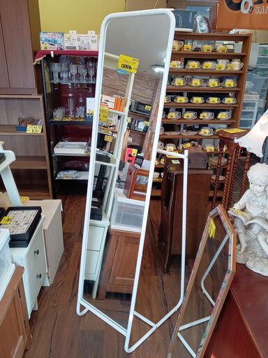 スタンドミラー　ハンガーポール　フック　背面収納　白　ホワイト　サイズ（約）幅39×奥48×高163　　■近隣配送無料 買取GO‼　栄和店
