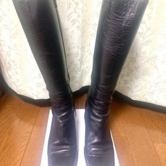ダイアナ 黒 ロングブーツ:レザーブーツ:ファスナータイプ:23...