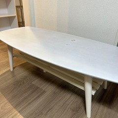 折りたたみテーブル　白　収納棚付き　北欧風