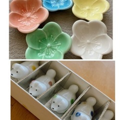 花の小鉢×5と花柄の大皿と小皿の角皿6枚セット 新品未使用の画像
