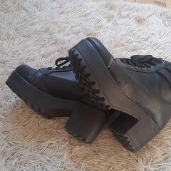 M【厚底ショートブーツ】編み上げ レースアップシューズ ブラック y2kの画像