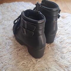 M【厚底ショートブーツ】編み上げ レースアップシューズ ブラック y2kの画像