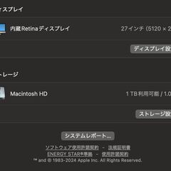 iMac（Retina 5K,27インチ,2019）VESAマウント/1.03TB/16GB〈MRQY2J/A〉⑤の画像