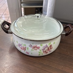 昭和レトロ ホーロー鍋 琺瑯 鍋 硝子蓋 両手鍋 未使用 26cm