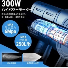 【新品未使用】 高圧洗浄機 コードレス 6 MPa最大吐出圧力 300 W 22500 mAh 大容量バッテリー 6in1ノズル, 12 m噴射距離 軽量・コンパクト 車/家/庭園/キャンプ用の画像