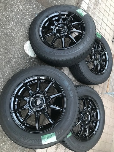 [美品][バリ山] アルミ付き14インチスタッドレス4本セット
