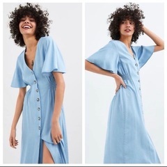 ZARA　ザラ　デニム風ワンピース　ウエストシェイプ　細見え　サ...