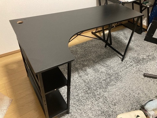 L字型 パソコンデスク 幅140cm 棚付き