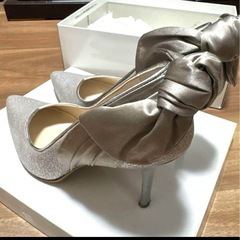 【美品】POOLSIDEシルバー リボン付きハイヒール