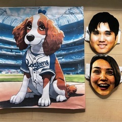 ハンドメイド　大谷夫妻のお面とデコピン