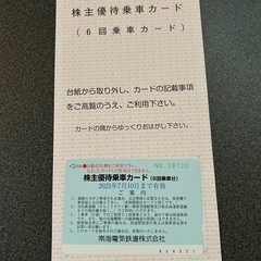 南海電車　株主優待乗車カードの画像