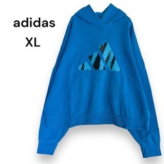 adidas アディダス パーカー 裏起毛 スウェット XL ブルー