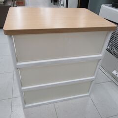 ② プラチェスト 3段 幅55.5×奥行40×高さ59.5cm ウッドトップ 衣装ケース プラケース 衣類収納 収納家具 苫小牧西店の画像