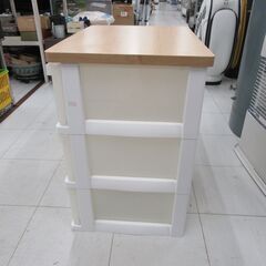 ② プラチェスト 3段 幅55.5×奥行40×高さ59.5cm ウッドトップ 衣装ケース プラケース 衣類収納 収納家具 苫小牧西店の画像