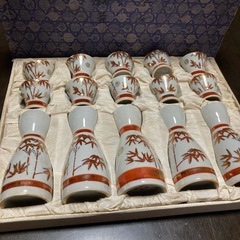 【新品未使用】九谷焼　美峰窯　酒器揃　箱付き　朱竹柄　金彩　徳利...