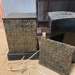 輪島塗り重箱　4段沈金南天絵　江戸明治