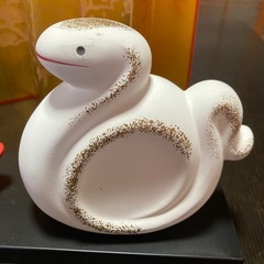 薬師窯　招福干支　巳年置物　紅白親子へび　屏風&台座付き　十二支　縁起物の画像