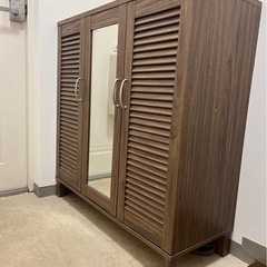 鏡付き シューズボックス ブラウンの画像