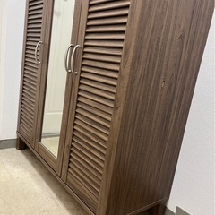 鏡付き シューズボックス ブラウンの画像