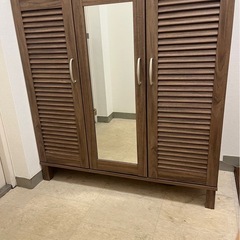 鏡付き シューズボックス ブラウンの画像