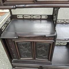 茶箪笥 違い棚 飾り棚 和家具 茶棚 昭和レトロ 収納 木製 家具 和 透かし彫り 彫刻の画像