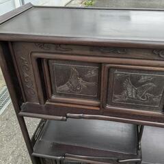 茶箪笥 違い棚 飾り棚 和家具 茶棚 昭和レトロ 収納 木製 家具 和 透かし彫り 彫刻の画像