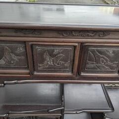 茶箪笥 違い棚 飾り棚 和家具 茶棚 昭和レトロ 収納 木製 家具 和 透かし彫り 彫刻の画像