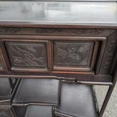 茶箪笥 違い棚 飾り棚 和家具 茶棚 昭和レトロ 収納 木製 家具 和 透かし彫り 彫刻の画像