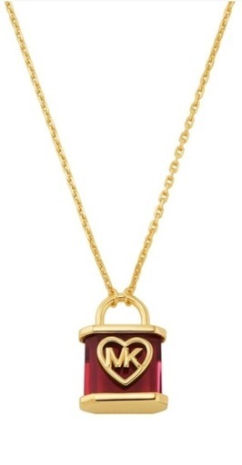 1/6受付終了【即売可】【ほぼ未使用品】【傷汚れなし】Michael Kors ハートロックネックレス ゴールド/レッド