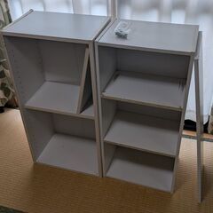 カラーボックス（白）2個（ワイド、ノーマル）