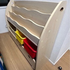 【美品】絵本棚 えほん棚 おもちゃ収納 おもちゃ 収納 ラック おもちゃ箱 ボックス BOX 本棚 ブックシェルフ おもちゃ棚 玩具 カラーボックス 絵本 棚 木製  大容量 キッズの画像