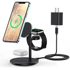 《新品》3in1 ワイヤレス充電器 マグネット式 Mag-Safe充電器 マグセーフの画像